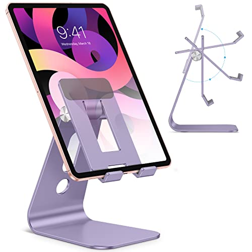 OMOTON Adjustable Tablet Stand for Desk, Upgraded Longer Arms for Greater Stability, T2 Tablet Holder with Hollow Design for Bigger Sized Phones and Tablets Such as iPad Pro/Air/Mini, Purple - Purple