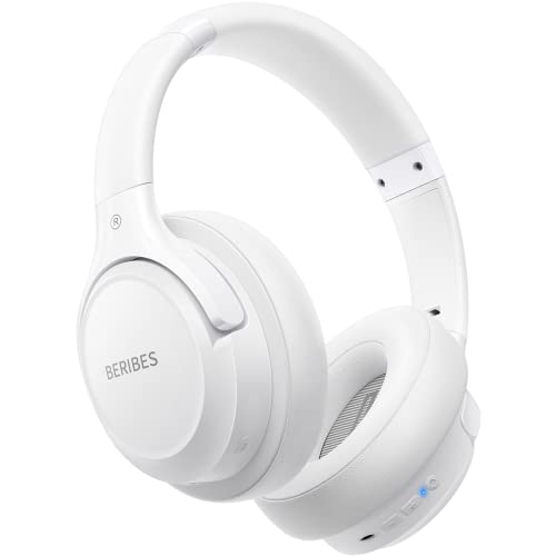 Bluetooth Headphones Over Ear,BERIBES 65H Playtime and 6 EQ Music Modes Wireless Headphones with Microphone,HiFi Stereo Foldable Lightweight Headset,Deep Bass for Home Office Cellphone PC Etc.(White) - White