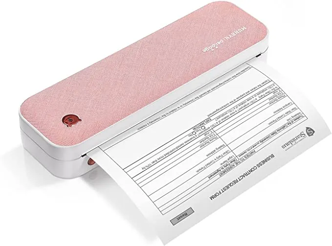 MUNBYN Portable Printer ITP01, Bluetooth Thermal Printer for Travel, Support 8.5x11 US Letter & A4 Paper, Compatible with Android and iOS Phone & Laptop, Inkless Printer for Mobile Office(Pink) - Pink