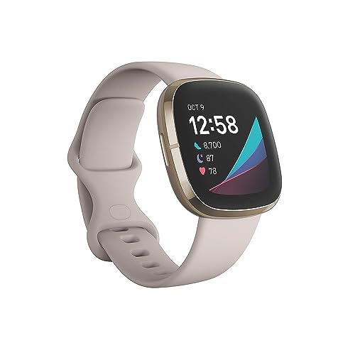 Fitbit Sense Advanced Smartwatch with Tools for Heart Health, Stress Management & Skin Temperature Trends, White/Gold, One Size (S & L Bands Included) - White/Gold
