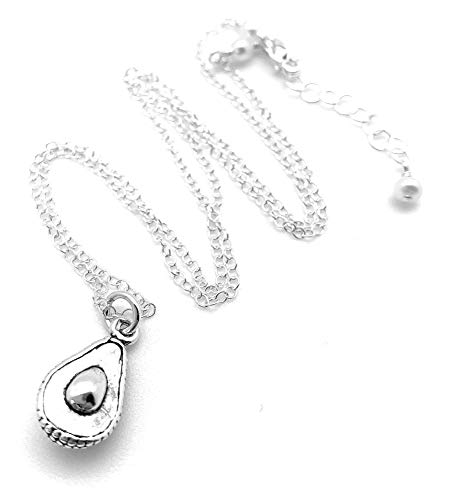 Small Avocado 3-D Sterling Silver Charm Necklace Fruit Tree Guacamole (Average Length 17" to 18") - Average Length 17" to 18"
