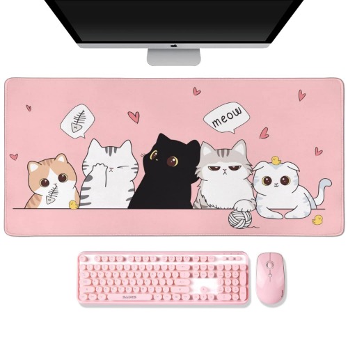 Cat Pink Mouse Pad XL,XXL,Large Marble Mouse Pad,31.5*15.7in Stable Rubber Base Mousepad with Stitched Edges Waterproof Desk Mat for Work, Game, Office, Home - Pink cat