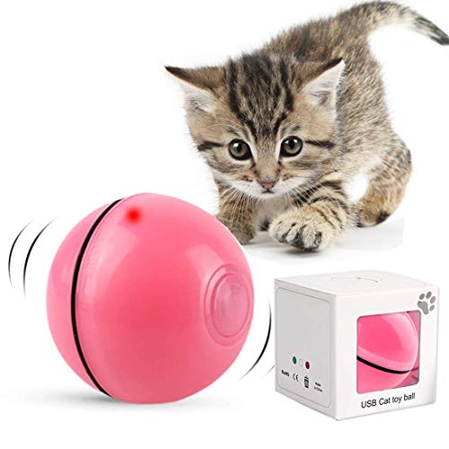 DIWUJI Bola de Gato, Juguetes para Gatos Pelotas, Carga USB Bola Giratoria Automática, Bola Eléctrica de 360 Grados Juguete Interactivo con luz LED para Ejercicio Animal Doméstico Gatos (Rosado) - Rosado