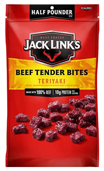 Jack Link's Beef Tender Bites, Teriyaki, ½ Pounder Bag - Flavorful Jerky Snack for Lunches, 10g of Protein and 70 Calories, Made with Premium Beef - No Added MSG or Nitrates/Nitrites (Packaging May Vary)