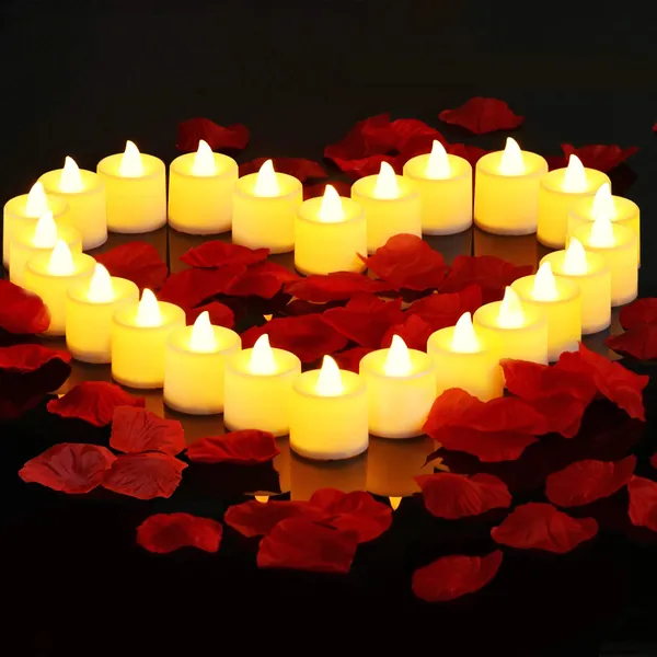 B2LOVER LED Candles 24 Packs Flameless Tea Lights with 1000 Packs Artificial Rose Petals for Romantic Night Valentine's Day Wedding Table Party Decor Christmas New Year Decoration - Gift Box Package