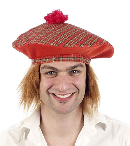 2XMens Scottish Scots Tartan Tam Hat & Ginger Hair Wig Stag Night Fancy Dress Hat - One Size - Scottish Hat