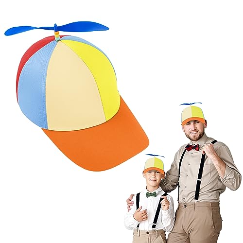 Aomig Propeller Hat, Adults Funny Helicopter Fisherman Hat with Propellers, Colorful Patchwork Rainbow Propeller Cap, Summer Sun Protection Sun Hat Propeller Outdoor Hat for Fancy Dress Party Gifts - Adults - Orange Brim Baseball Cap