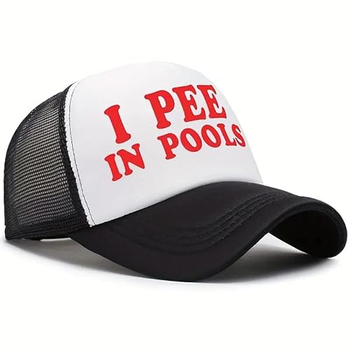 Buckets of Hats I Pee in Pools, Funny Trucker Hat Snapback Cap, Black and White