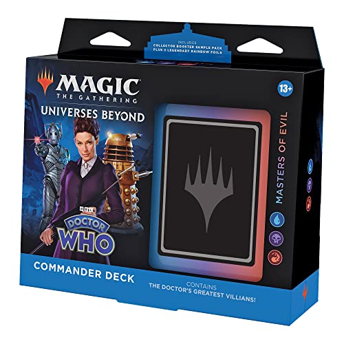 Magic The Gathering Doctor Who Commander Deck - Masters of Evil (100-Card Deck, 2-Card Collector Booster Sample Pack + Accessories)