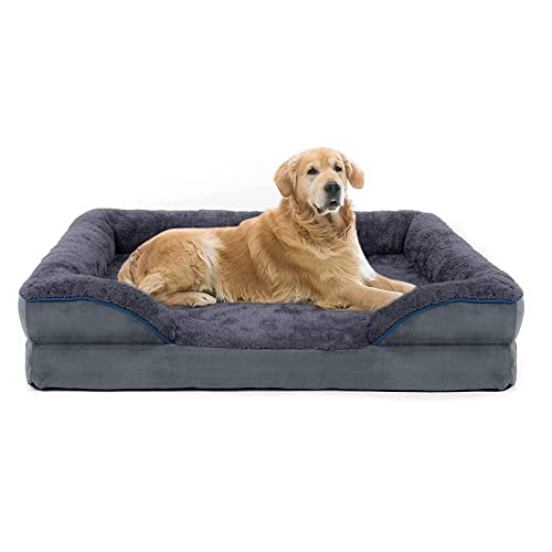 Orthopedic Dog Bed, Dog Bed for Large Dogs, Bolster Pet Bed Couch with Removable Washable Cover, Egg Foam and Nonskid Bottom - 109L x 84W x 16H cm - D-Grey