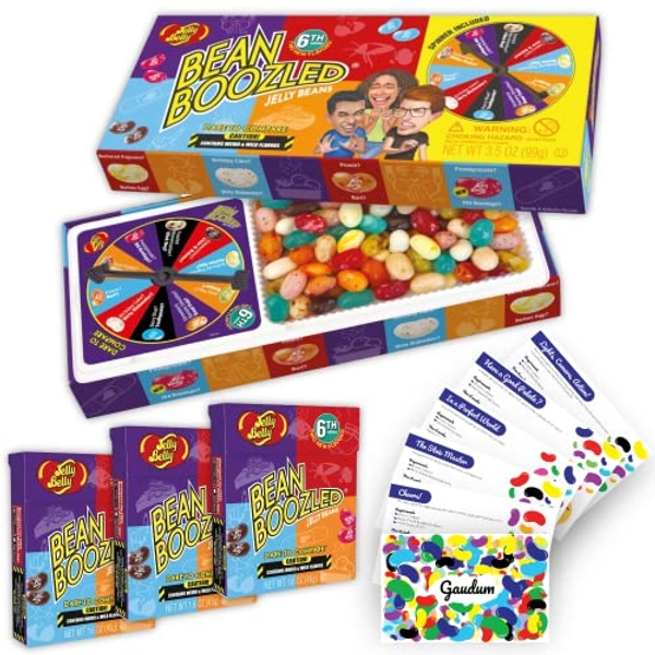 Jelly Belly Bean Boozled Jelly Beans Game NEW EDITION + 3 Beanboozled Jelly Bean Refills + 10 Gaudum Jelly Bean Game Cards | Adult Version