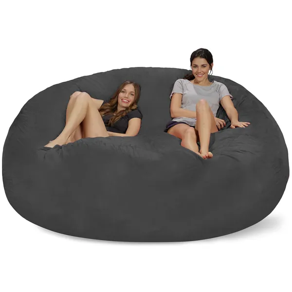 Chill Sack Bean Bag Chair: Giant 8' Memory Foam Furniture Bean Bag - Big Sofa with Soft Micro Fiber Cover - Charcoal - Microsuede - Charcoal