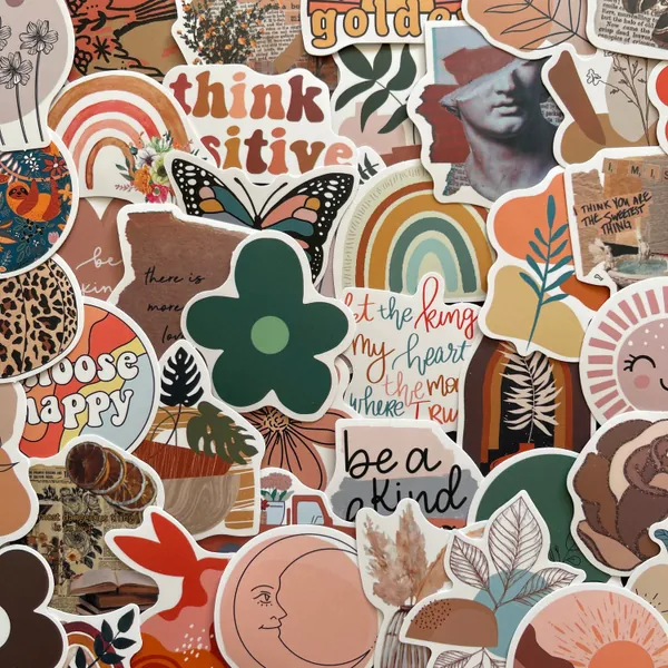 25/50 Vinyl Neutrale Stickers | Die Cut Decal Set | Waterdichte herbruikbare | Vintage antieke pastel gedempte esthetische | Planner Dagboek Plakboek