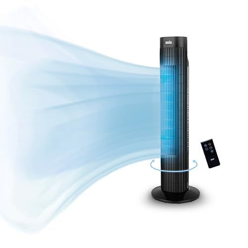 ANSIO Tower Fan 30-inch with Remote For Home and Office, 7.5 Hour Timer, 3 Speed Bladeless Oscillating Cooling Fan - Black - 30" - Black