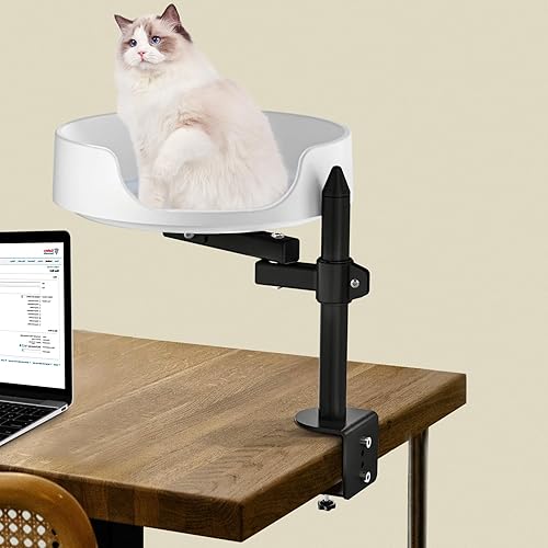 NestChroix Cat Bed for Desk Elevated Cat House Over Desk Keeps Kitten Cat Close and Workspace Clear Cat Box with Pet Cushions (45° Rotatable) - 45° Rotatable