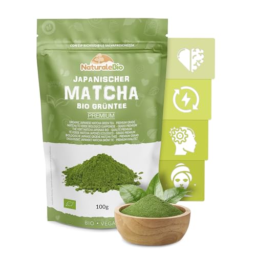 Matcha Tee Pulver Bio - Premium-Qualität - 100g. Original Green Tea aus Japan. Japanischer ideal zum Trinken. Grüntee für Latte, Smoothies Getränk. Hergestellt in Uji, Kyoto. - 100 g (1er Pack)