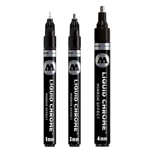 Molotow Liquid Chrome Marker Set of 3 Special Ink with Mirror Effect Line Width 1 mm 2 mm and 4 mm Made in Germany Chrome