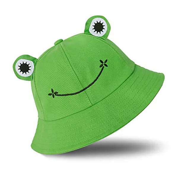 SAOROPEB Frog Hat for Adult Teens, Cute Frog Bucket Hat, Cotton Bucket Hat Funny Hat Fisherman Hat for Men Women - Green