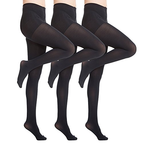 MANZI Women's 2-6 Pairs Opaque Control Top Tights Comfort Stretch 70 Denier Pantyhose - Large - Black 3 Pairs