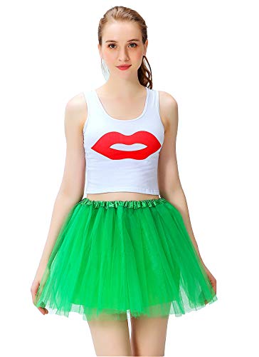 Vefungyan Women's Athletic Tutus Elastic 4 Layered Tulle Tutu Skirt | Colorful Running Skirts | One Size Fits Most - One Size - Green