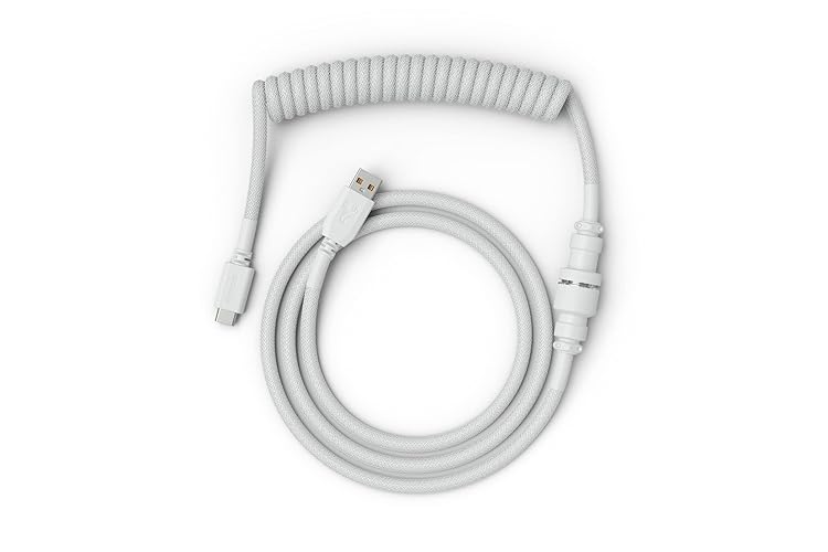 Glorious Coiled Keyboard Cable – USB C Artisan Braided Cables for Mechanical Gaming - Custom (White) - White