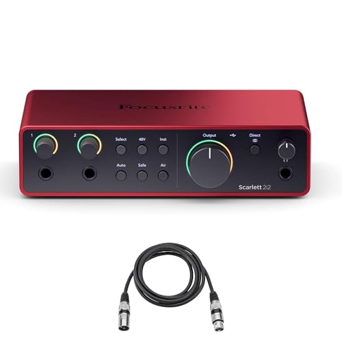 Focusrite Scarlett 2i2 4th Gen USB Interface with Software Suite Bundle With H&A 10' XLR Cable