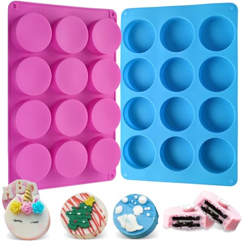 Sakolla 2 PCS Round Chocolate Cookie Molds, Cylinder Silicone Mold, Perfect for Chocolate Covered Oreos, Cake, Candy, Pudding, Mini Soap - Multicolor