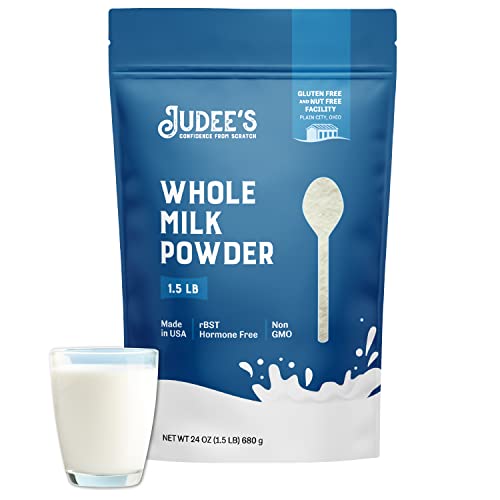 Judee's Pure Whole Milk Powder - 100% Non-GMO, rBST Hormone-Free, Gluten-Free and Nut-Free - Pantry Staple, Baking Ready, Great for Travel, Easy to Store and Shelf Stable - Made in USA - 1.5 lb (24oz) - Whole Milk - 1.5 Pound (Pack of 1)