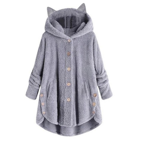 Kitty Ear Button Irregular Hooded Sweatshirt