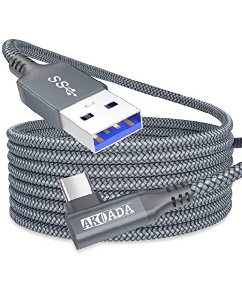 For Oculus Quest 2 Link Cable 16ft/5M, AkoaDa For Oculus Link Cable with Signal Booster, 90 Degree Angled High Speed Data Transfer & Fast Charging Cable for Oculus Quest VR Headset and Gaming PC(Grey)
