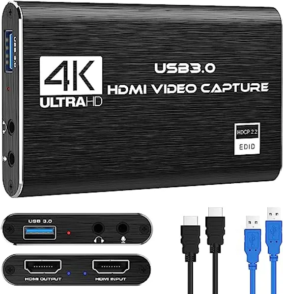 4K HDMI Video Capture Card, USB3.0 1080P 60FPS Video Recorder, Nintendo Switch Capture Card for Streaming Gaming and Broadcasting (Black)