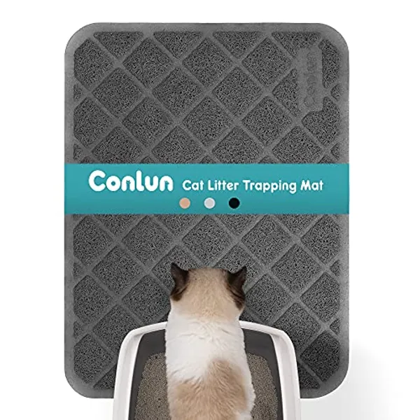 Conlun Cat Litter Mat Litter Trapping Mat, 24" x 17" Premium Durable PVC Grid Mesh with Scatter Control, Non-Slip, Less Waste Cat Litter Box Mat, Soft on Kitty’s Paws, Urine Waterproof