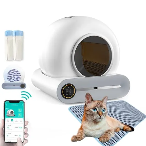65L Extra Large Capacity Smart Cat Litter Box with App Control - Automatic Self Cleaning, Odor Removal, Low Noise - Ideal for Multiple Cats