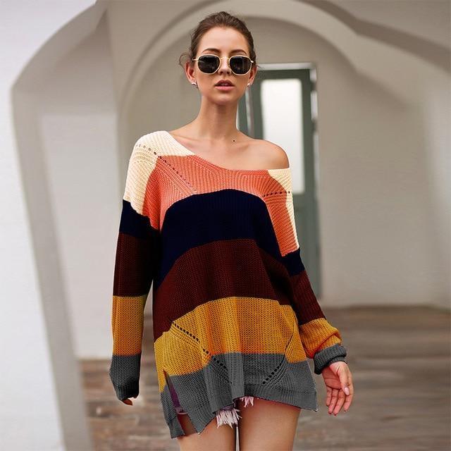 Rainbow Sweater Dress | Dark Patchwork Style / XL