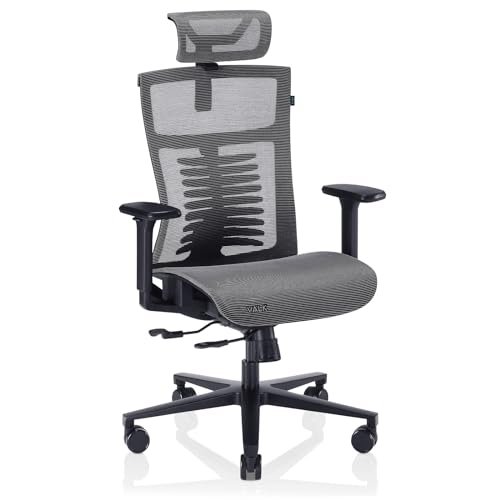 VALK Noma Office - Silla Gaming de Malla Transpirable, Silla Oficina Ergonomica, Reposabrazos 3D, Mecanismo Sincronizado con Asiento Deslizante, Base Aluminio, Reclinable (Gris/Negro) - Gris/Negro - Office