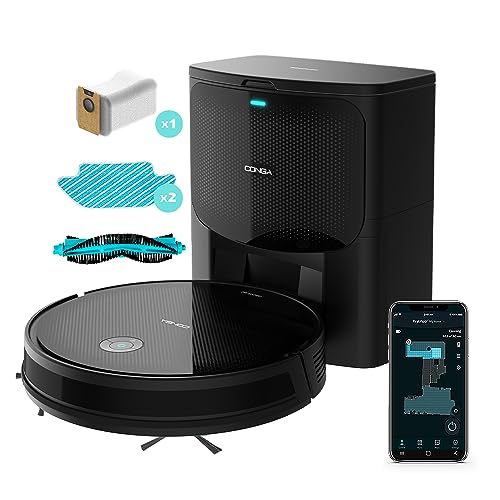 Cecotec Robot Aspirador con Base Autovaciado Conga 2499 Ultra Home Titanium. Tecnología Giroscópica, 2100 Pa, App, Cepillo Multifunción, 2 Cepillos Laterales, 2 Mopas, Detección de Bolsa Automática - Conga 2499 Ultra + Base Autovaciado - 2 Mopas