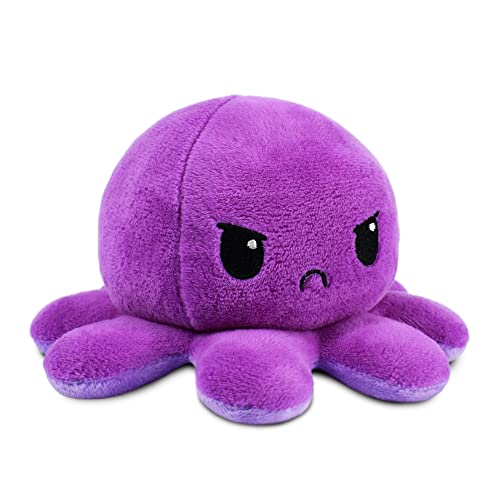 TeeTurtle - The Original Reversible Octopus Plushie - Dark Purple + Light Purple - Cute Sensory Fidget Stuffed Animals That Show Your Mood - Purple + Light Purple