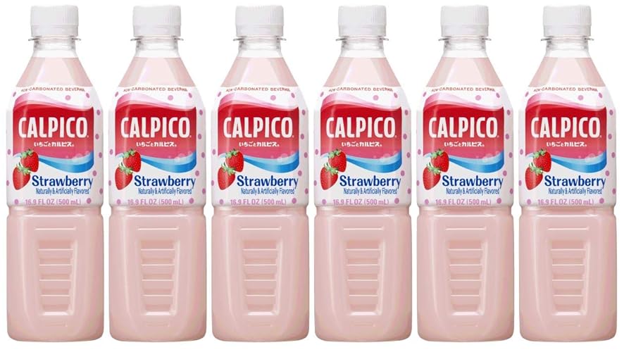 CALPICO Strawberry, Non-Carbonated Drink, Japanese Beverage Contains Strawberry Juice Concentrate, Sweet and Tangy Asian Drink, 16.9 FL oz. (Pack of 6) - Strawberry - 16.9 Fl Oz (Pack of 6)