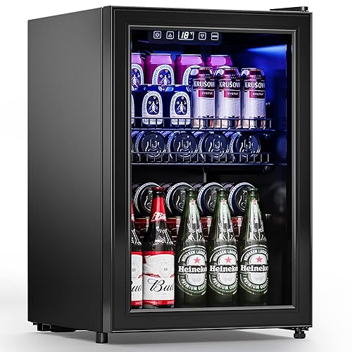 Manastin Beverage Refrigerator Cooler Freestanding Mini Fridge Cooler with Glass Door, Adjustable Shelves & Digital Temperature Display for Soda, Beer or Wine (Black, 2.47 Cu.Ft) - Black - 2.47 Cu.Ft