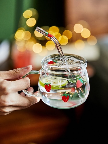 Strawberry Pattern  Cup with Matching Straw - Strawberry Round (300ml)