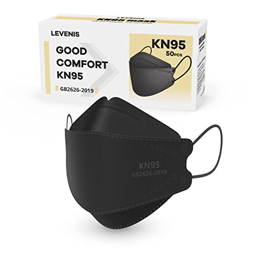 LEVENIS KN95 Face Masks 50 Pack, Breathable Comfortable and Disposable KN95 Mask, Black - Adult-black