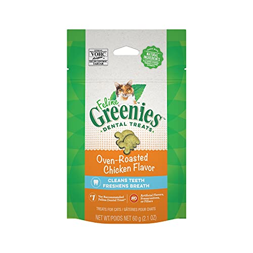 FELINE GREENIES Natural Dental Care Cat Treats Oven Roasted Chicken Flavor, 2.5 oz. Pouch - 2.5 Ounce (Pack of 1)