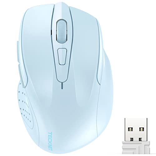 TECKNET Wireless Mouse, 2.4G Ergonomic Optical Mouse, Computer Mouse for Laptop, PC, Computer, Chromebook, Notebook, 6 Buttons, 24 Months Battery Life, 4000 DPI, 5 Adjustment Levels - Lightblue