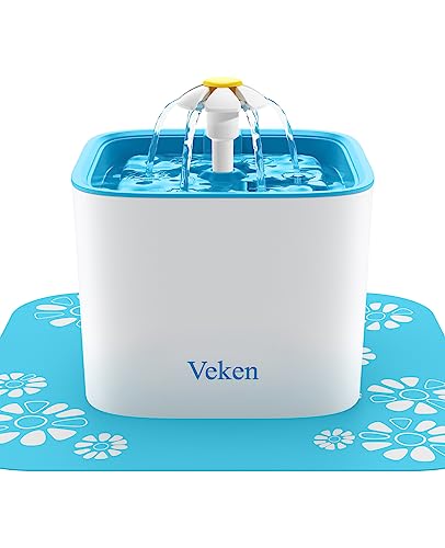 Veken Pet Fountain, 84oz/2.5L Automatic Cat Water Fountain Dog Water Dispenser with 3 Replacement Filters & 1 Silicone Mat for Cats, Dogs, Multiple Pets, Blue - Blue