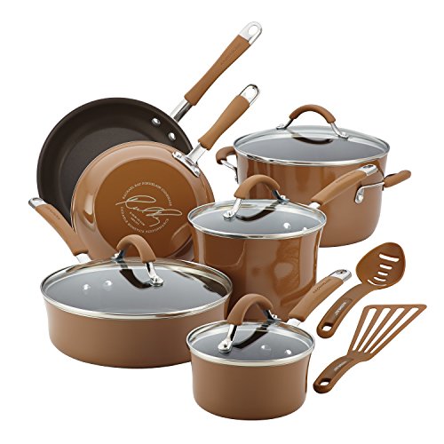 Rachael Ray Cucina Nonstick Cookware Pots and Pans Set, 12 Piece, Mushroom Brown - Cookware Set - Mushroom Brown