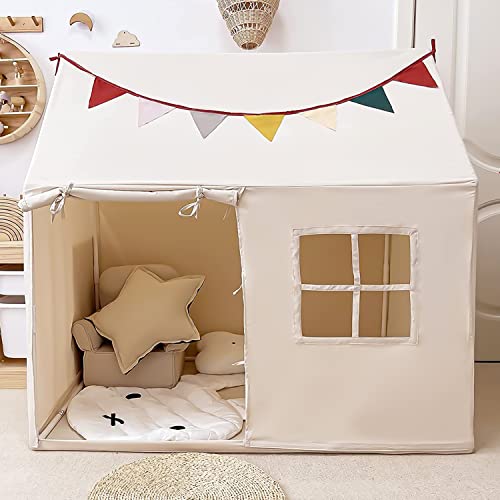 Kids Tent Indoor & Outdoor Toddler Tent Kids Play Tent Large Kids Playhouse Tent Toys with Pennant Banners Razee - Natural