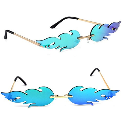 beifon Fashion Fire Flame Sunglasses UV400 Colored Rimless Wave Sun Glasses Eyewear Luxury Trending Narrow Sunglasses for Women Men