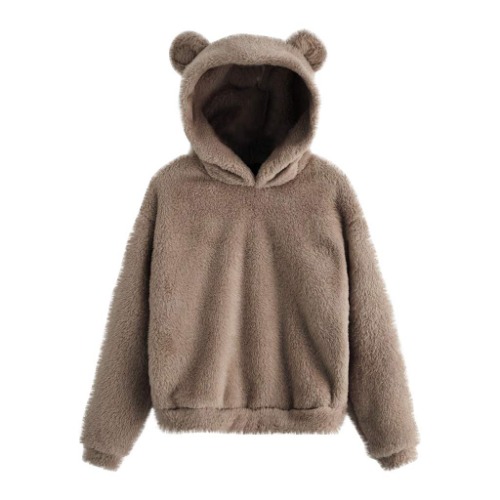 Whycat Winter Fuzzy Teddy Bear Hoodie Women Bear Ear Hooded Fleece Hoodie Pullover Sweatshirt Jumper Fluffy Cute Teen Girls School Casual Soft Chunky Tops Outwear