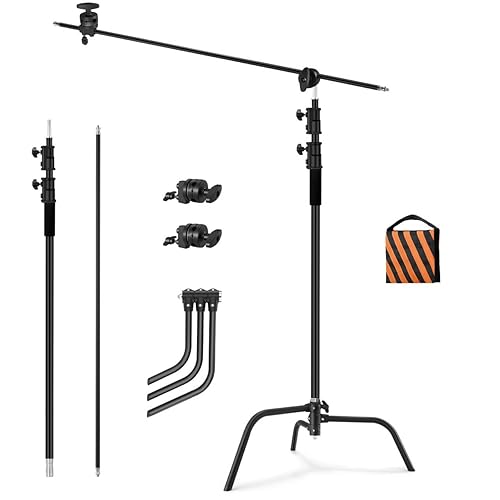 Soonpho Heavy Duty C Stand with Boom Arm,Black Stainless Steel Tripod Base Adjustable Photography Light Stand with Grip Head/Sand Bag for Lighting,Overhead Shooting,Reflector,Softbox,Umbrella... - black 1