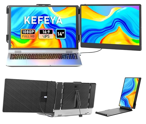 KEFEYA Laptop Screen Extender, 14" FHD 1080P IPS Laptop Monitor Extender Dual Screen, Portable Monitor for Laptops 13-17" with USB-C/HDMI Port, Plug n Play for Windows/Mac/Android/Switch/PS5 - 14” Dual Screen